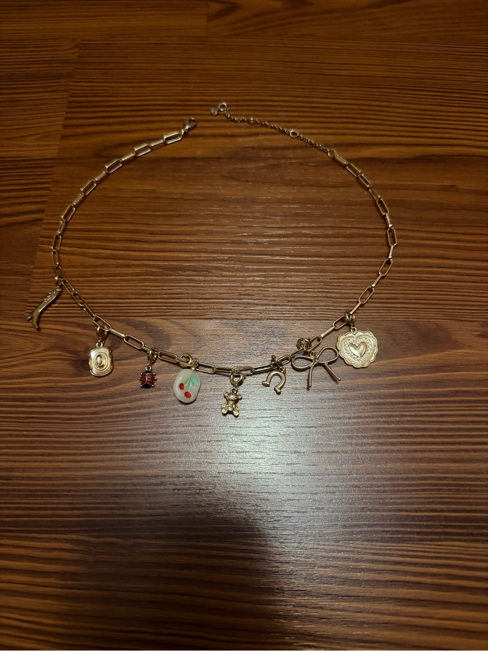 Gold-Tone Charm Necklace with Mixed Charms